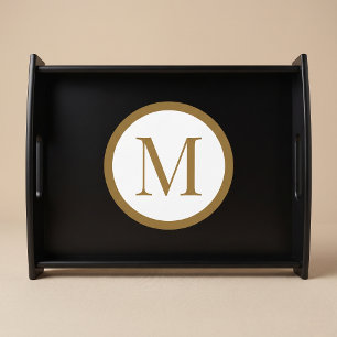 Custom Black & Gold Center Seal Monogram Serving Tray