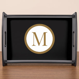 Custom Black & Gold Center Seal Monogram Serving Tray