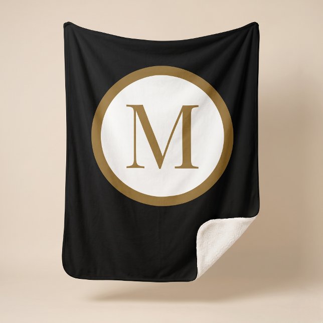 Custom Black & Gold Center Seal Monogram Sherpa Blanket (Creator Uploaded)