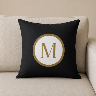 Custom Black & Gold Center Seal Monogram Throw Pillow