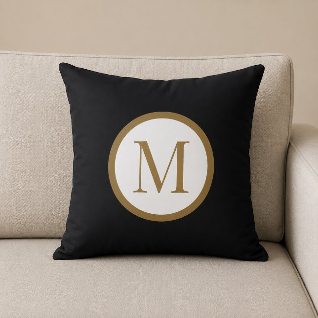 Custom Black & Gold Center Seal Monogram Throw Pillow (Creator Uploaded)