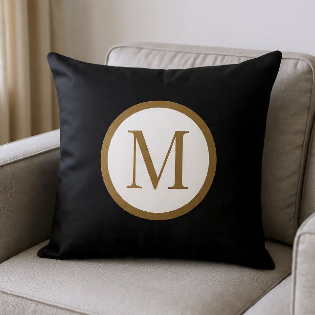 Custom Black & Gold Center Seal Monogram Throw Pillow (Creator Uploaded)