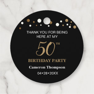 Custom Black Gold Confetti 50th Birthday Party Favor Tags
