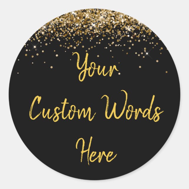 Custom Black Gold Customized Birthday Party Favor Classic Round Sticker (Front)