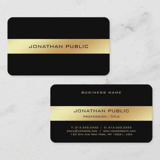 Custom Black & Gold Elegant Glam Template Glossy Business Card (Front/Back)