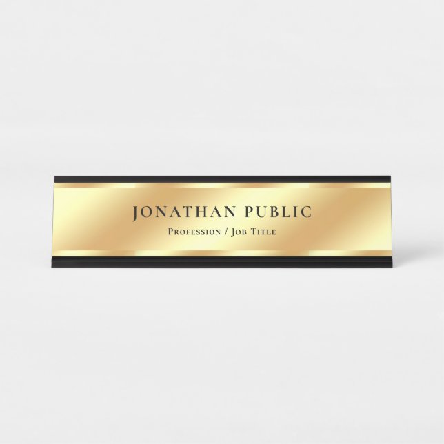 Custom Black & Gold Elegant Glamour Template Luxe Desk Name Plate (Front)