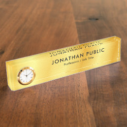 Custom Black Gold Elegant Modern Template Clock Desk Name Plate