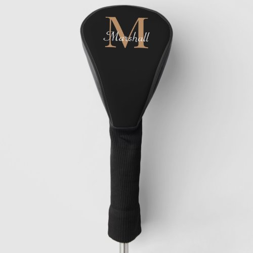 Custom Black Gold Elegant Monogram Golf Head Cover