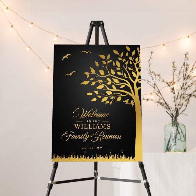 Custom Black Gold Family Reunion Welcome Sign  (In Situ (Stand))