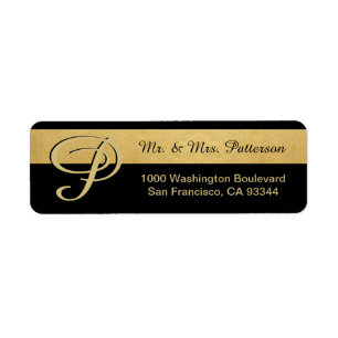 Custom Black Gold Foil Monogram Letter Return Label