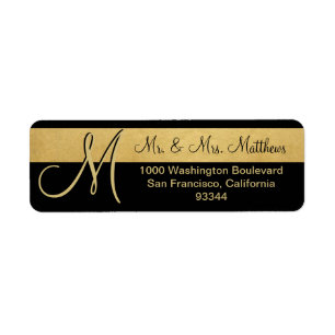 Custom Black Gold Foil Monogram Letter Return Label
