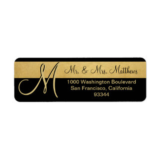 Custom Black Gold Foil Monogram Letter Return Label