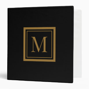 Custom Black & Gold Framed Monogram 3 Ring Binder