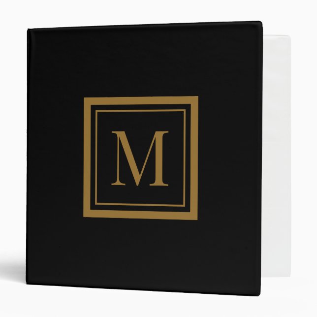 Custom Black & Gold Framed Monogram 3 Ring Binder (Front/Inside)
