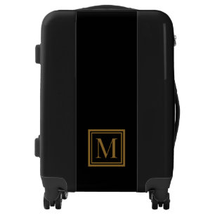 Custom Black & Gold Framed Monogram Carry On Luggage