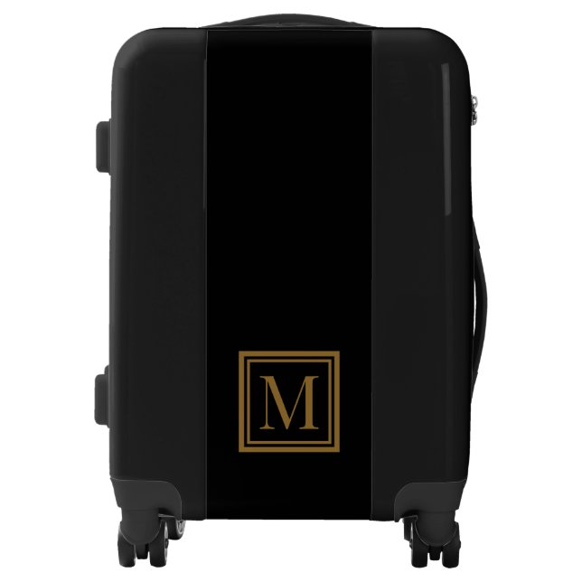 Custom Black & Gold Framed Monogram Carry On Luggage (Front)
