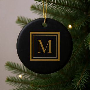 Custom Black & Gold Framed Monogram Ceramic Ornament
