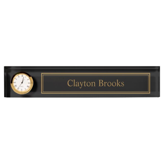 Custom Black & Gold Framed Monogram Desk Name Plate (Front)