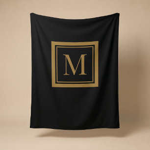 Custom Black & Gold Framed Monogram Fleece Blanket