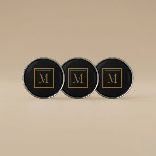 Custom Black & Gold Framed Monogram Golf Ball Marker