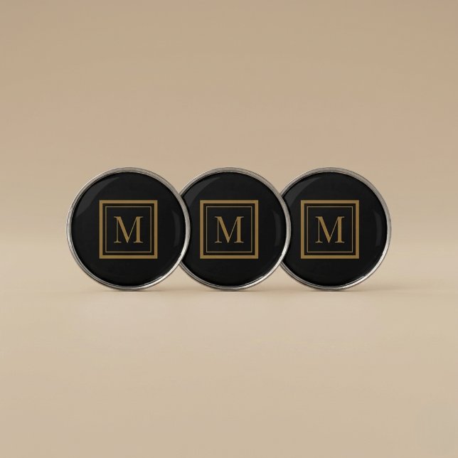 Custom Black & Gold Framed Monogram Golf Ball Marker (Creator Uploaded)