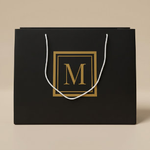 Custom Black & Gold Framed Monogram Large Gift Bag