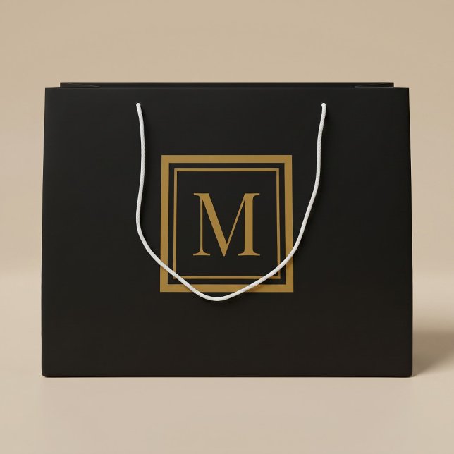 Custom Black & Gold Framed Monogram Large Gift Bag (Creator Uploaded)