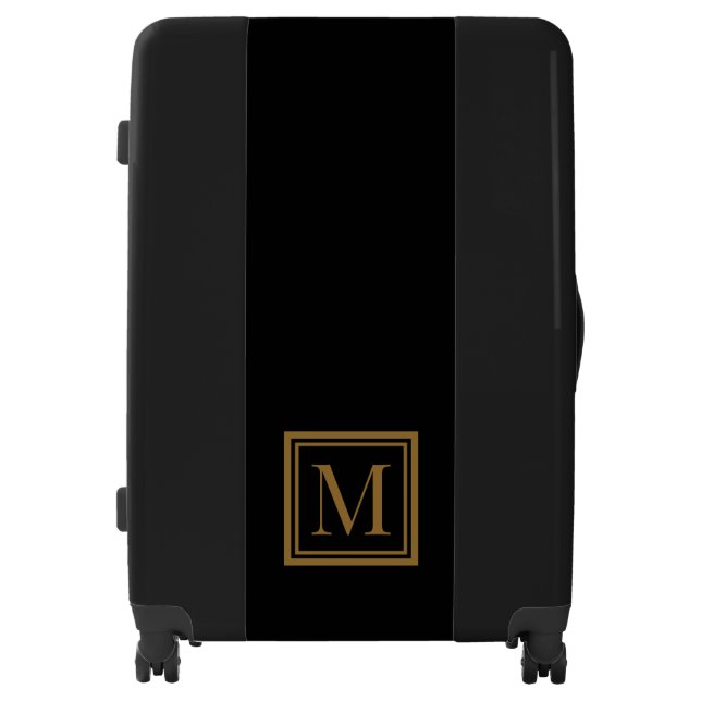Custom Black & Gold Framed Monogram Luggage (Front)