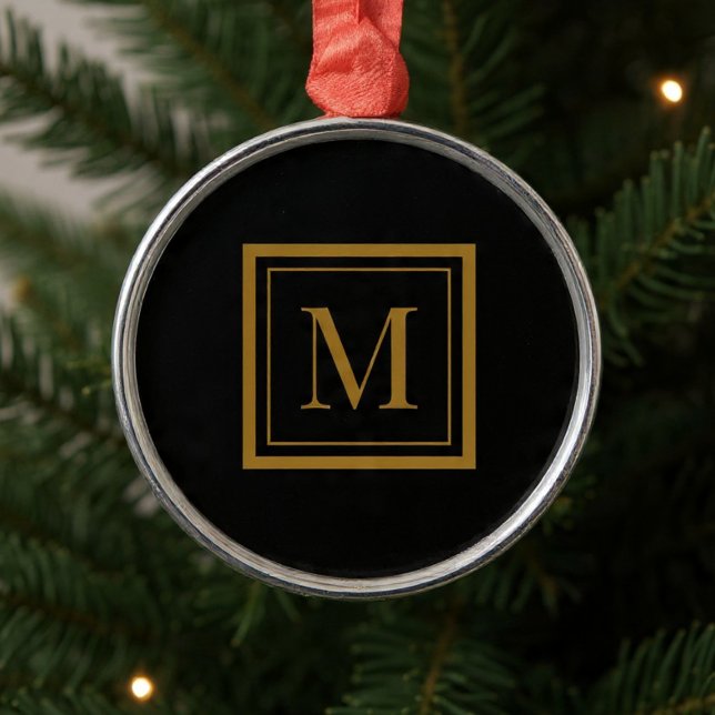 Custom Black & Gold Framed Monogram Metal Ornament (Creator Uploaded)