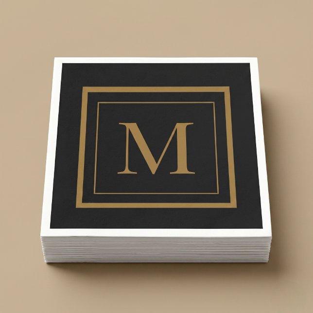 Custom Black & Gold Framed Monogram Napkins (Creator Uploaded)
