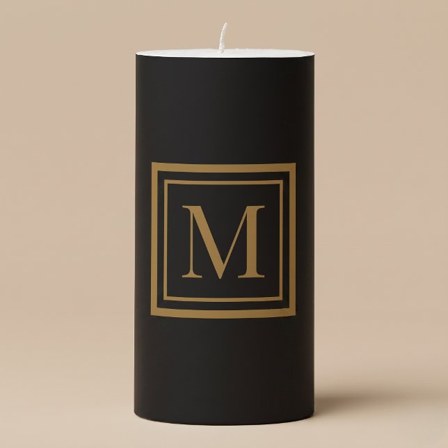 Custom Black & Gold Framed Monogram Pillar Candle (Creator Uploaded)