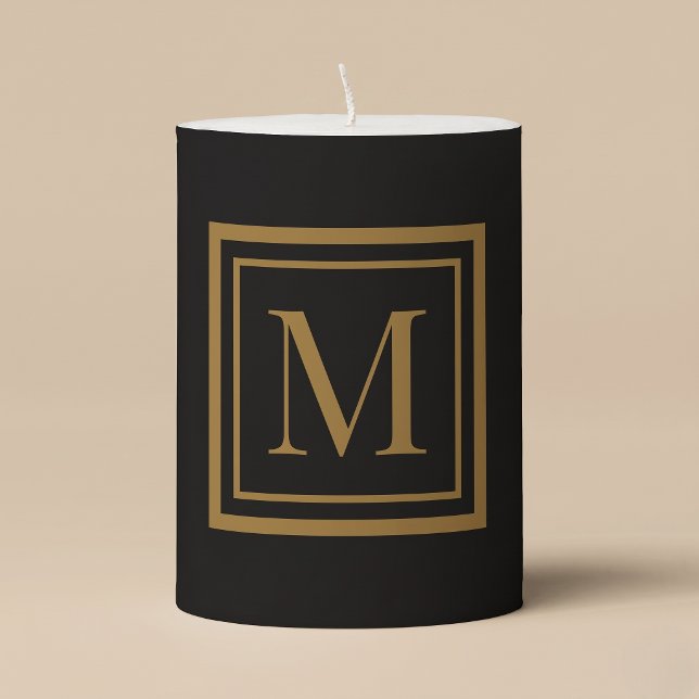 Custom Black & Gold Framed Monogram Pillar Candle (Creator Uploaded)