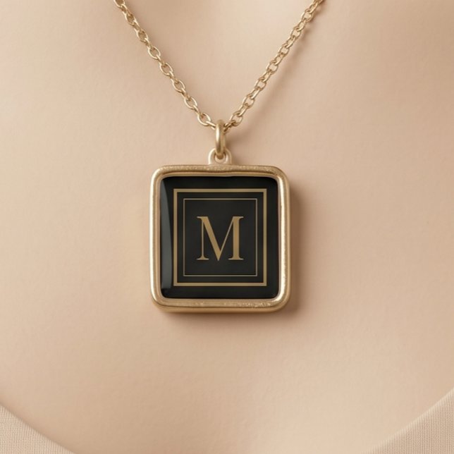 Custom Black & Gold Framed Monogram Plated Necklace (Creator Uploaded)