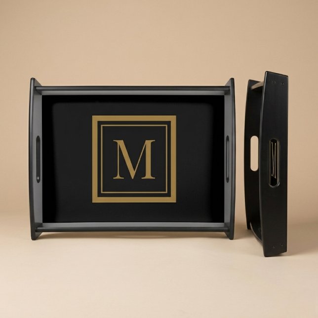 Custom Black & Gold Framed Monogram Serving Tray (Creator Uploaded)