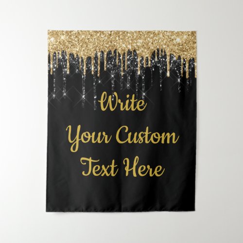 Custom Black Gold Glitter Birthday Booth Backdrop