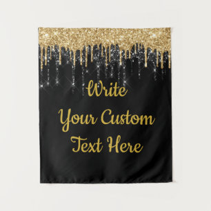 Custom Black Gold Glitter Birthday Prop Backdrop