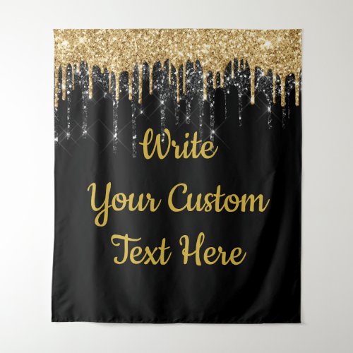 Custom Black Gold Glitter Birthday Prop Backdrop