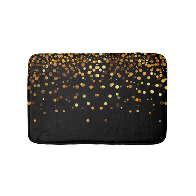Custom Black Gold Glitter Confetti Personalized Bathroom Mat (Front)
