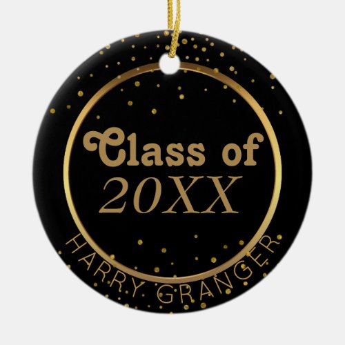 Custom Black Gold Graduation Class of Keepsake Ceramic Ornament