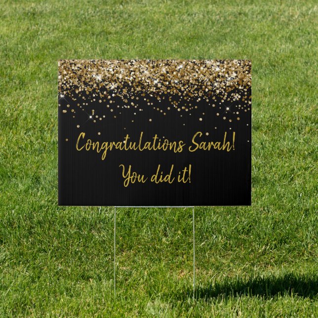 Custom Black & Gold Graduation Party Graduate Yard Sign (Insitu)