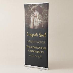 Custom Black & Gold Graduation Photo Backdrop  Retractable Banner