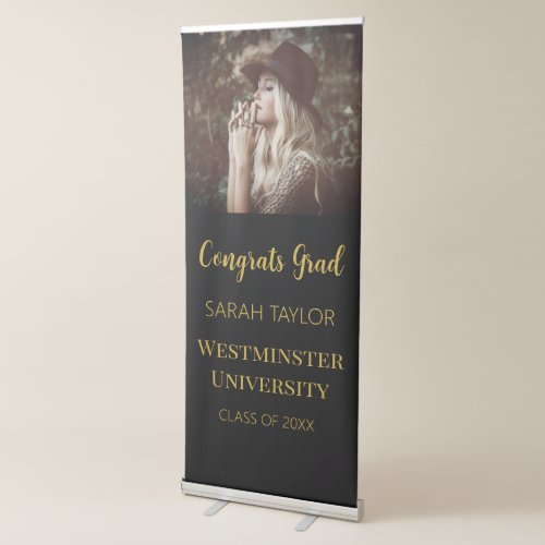 Custom Black  Gold Graduation Photo Backdrop  Retractable Banner