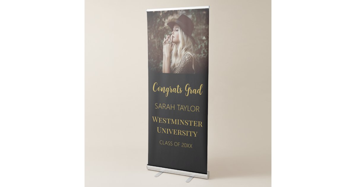 Custom Black & Gold Graduation Photo Backdrop Retractable Banner | Zazzle