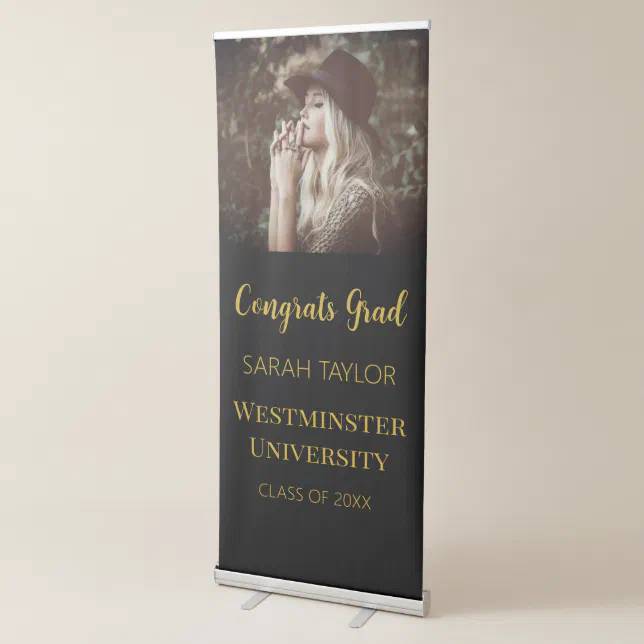 Custom Black & Gold Graduation Photo Backdrop Retractable Banner | Zazzle