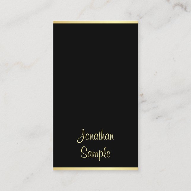 Custom Black Gold Handwritten Script Trendy Modern Business Card (Front)
