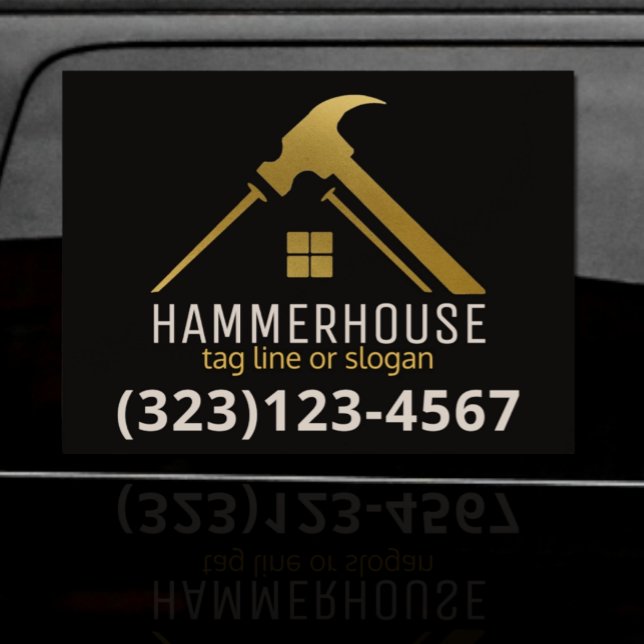 Custom Black + Gold Home Building Construction Car Magnet (Creator Uploaded)