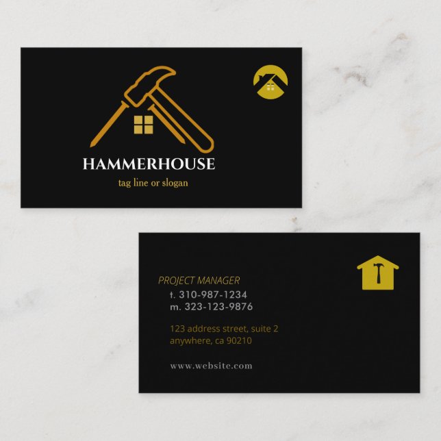 Custom Black + Gold Home Building Construction Lux Business Card (Front/Back)
