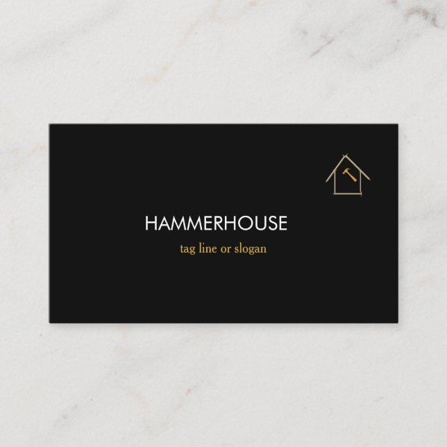Custom Black + Gold Home Building Construction Lux Business Card (Front)