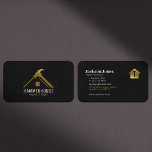 Custom Black   Gold Home Building Construction Lux Business Card<br><div class="desc">these Luxury aesthetic, black luxury cardstock business cards are attention grabbing, with their unique and modern design, while also feeling refined / high-end and masculine.. great for private or commercial contractors of various fields. The back of these cards features a simulated 14k classic gold faux foil printed draphic silhouette logo,...</div>