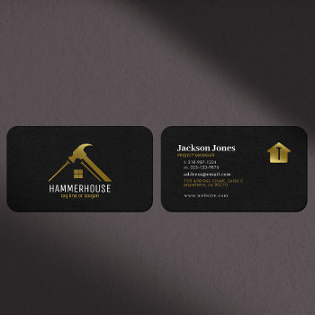 Custom Black   Gold Home Building Construction Lux Business Card by YourLogoHereCustom at Zazzle